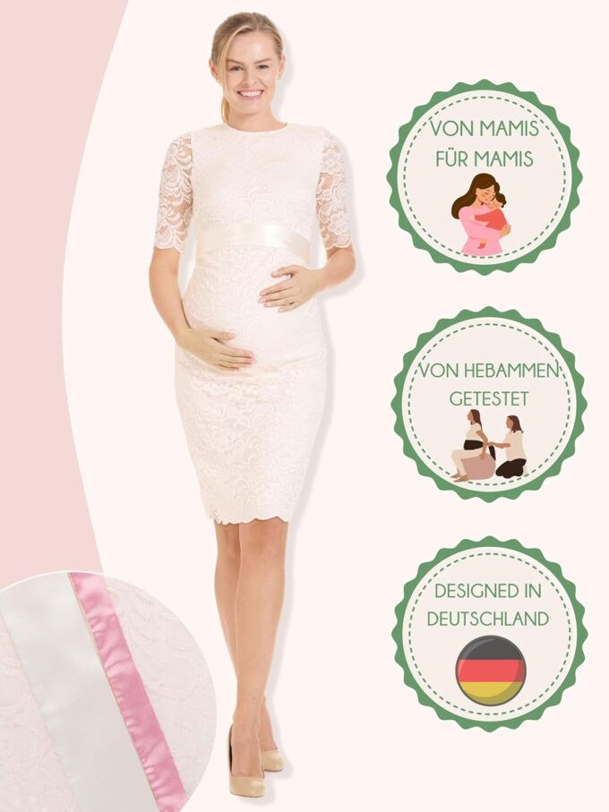 Herzmutter Umstandskleid festlich - Schwangerschaftskleid mit Spitze - Elegant - Hochzeit - besondere Anlässe - Kurzarm - 6200 – Bild 2