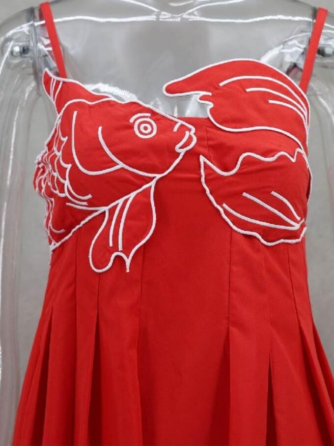 Womens Koi Fish Long Strap Dress 3D Fish High Waist Maxi Cami Dress – Bild 5