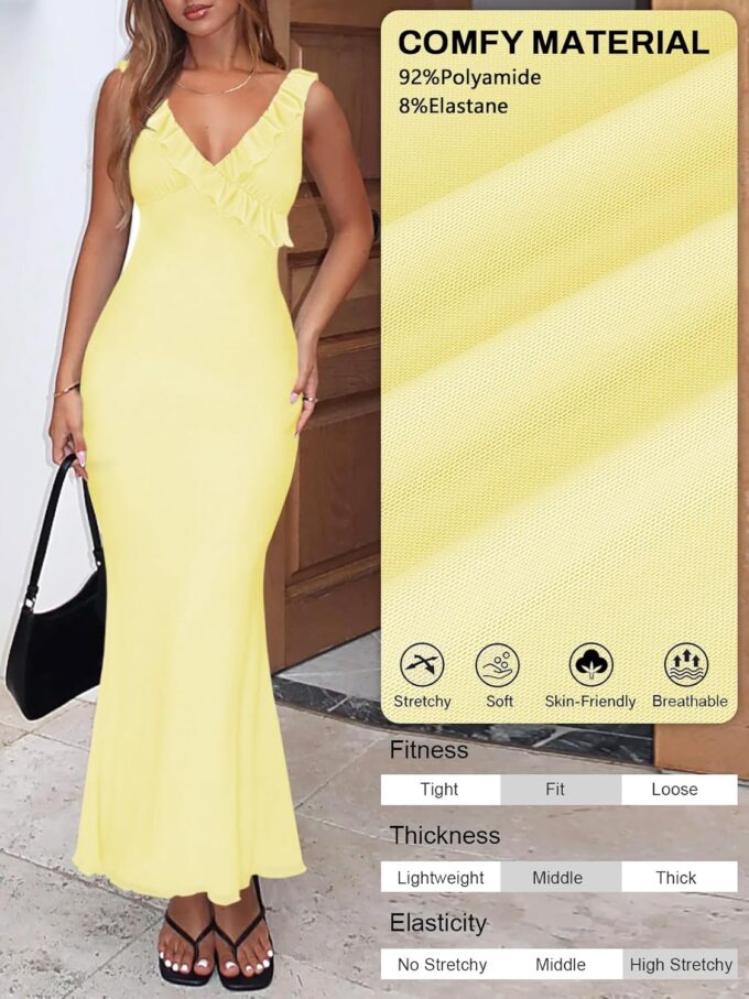 Women Sexy Sleeveless V-Neck Ruffle Backless Summer Dresses Long Formal Dress for Women Cocktail Party Prom Dress – Bild 4