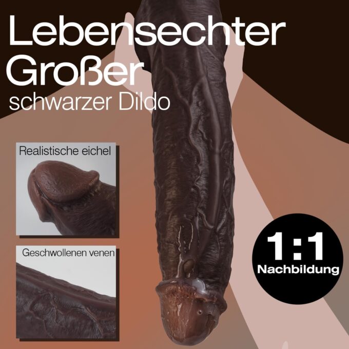 Xeoxhoney 28cm Realistischer Dildo XXL – Ultra-Dick BBC Design, Starkem Saugnapf & Doppelschicht-Silikon, 21cm Einführlänge für Intensive G-Punkt/Anal-Stimulation – Diskret Verpackt – Bild 3