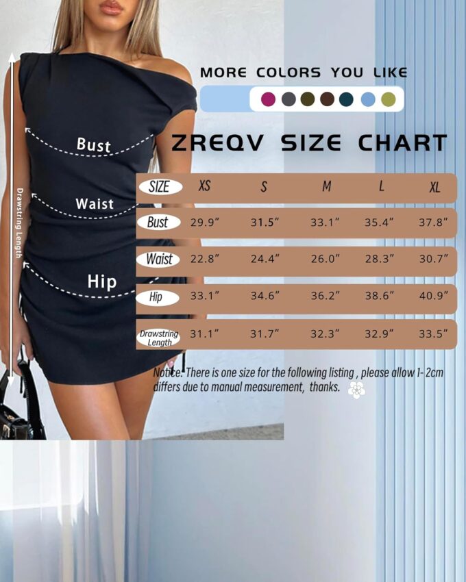 Women's Summer Bodycon Dresses Sexy One Shoulder Side Drawstring Vacation Cocktail Club Party Cute Mini Dress – Bild 6