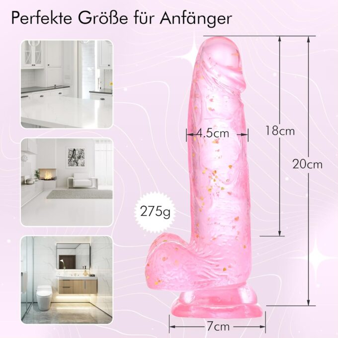Transparent Dildo Realistic 20 cm weiches und realistisches Anfänger-Sexspielzeug, Gelee-Dildo mit Nippel, geeignet für Frauen, Paare, Erwachsene, Sexspielzeug und Spiele Pink – Bild 2