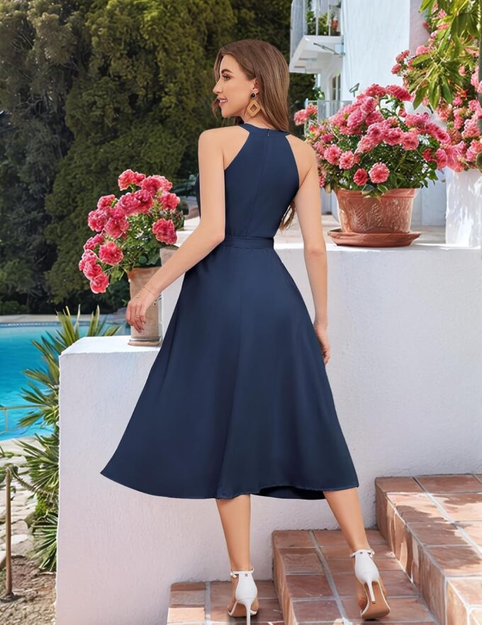 Bbonlinedress Women Halter Chiffon Wedding Bridesmaid Prom Dress Summer Cocktail Formal Beach Party Maxi Flowy Sun Dress – Bild 3
