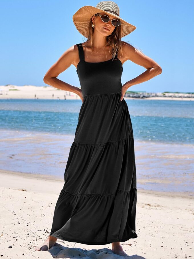 ANRABESS Women's Summer Casual Long Maxi Beach Vacation Dresses Sleeveless Square Neck Flowy Tiered Sun Dress with Pockets – Bild 6