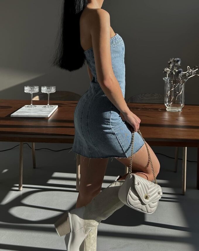 Sexy Denim Strapless Dresses for Women Y2K Jeans Corset Backless Tube Bodycon Mini Dress Clubwear – Bild 4