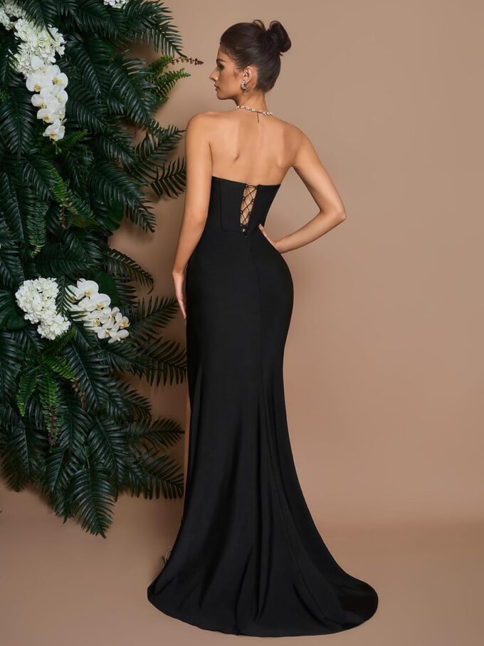 Women's Cocktail Dresses Elegant Black Strapless Slit Mermaid Evening Dresses for Wedding Guest – Bild 3