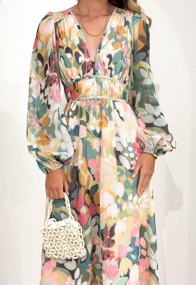 Women's Long Sleeve Floral Maxi Dress Summer Wedding Guest Dress – Bild 2