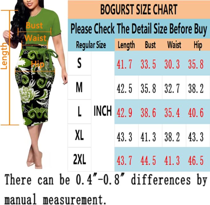 BOGURST Women Wave Short Sleeve Pencil Dress Fashion A-Line Bodycon Church Dresses – Bild 5