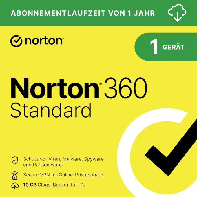 Norton 360 Standard 2025 | 1 Gerät | 1 Jahr | Aktivierungscode per Email