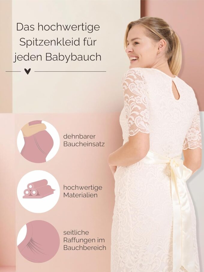 Herzmutter Umstandskleid festlich - Schwangerschaftskleid mit Spitze - Elegant - Hochzeit - besondere Anlässe - Kurzarm - 6200 – Bild 3