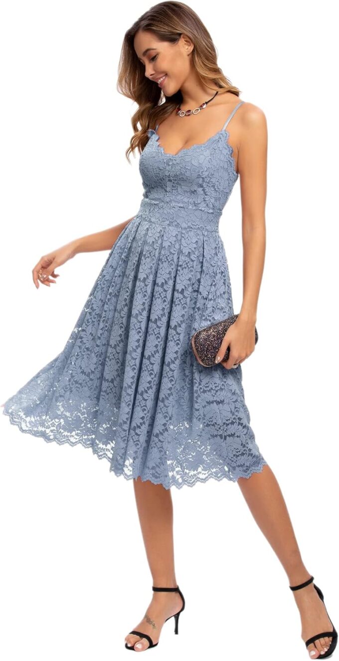 Atnlewhi Womens Spaghetti Strap V Neck Sleeveless A Line Lace Dresses for Evening Cocktail Formal Wedding Guest – Bild 4