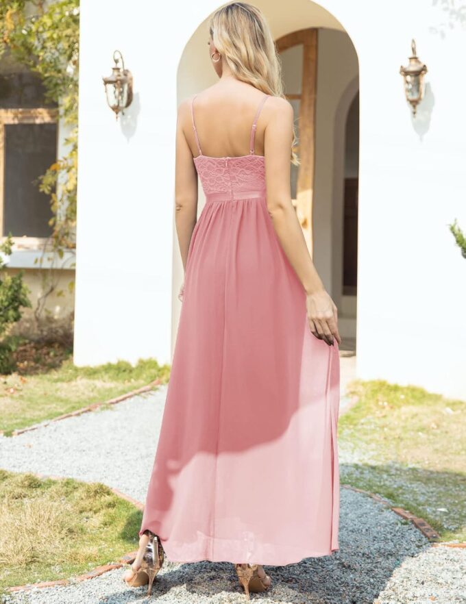 DRESSTELLS Abendkleider Elegant für Hochzeit Festlich Ballkleid Damen Lang Brautkleid Standesamt Brautjungfernkleider mit Spaghettiträger Jugendweihe Kleider – Bild 4