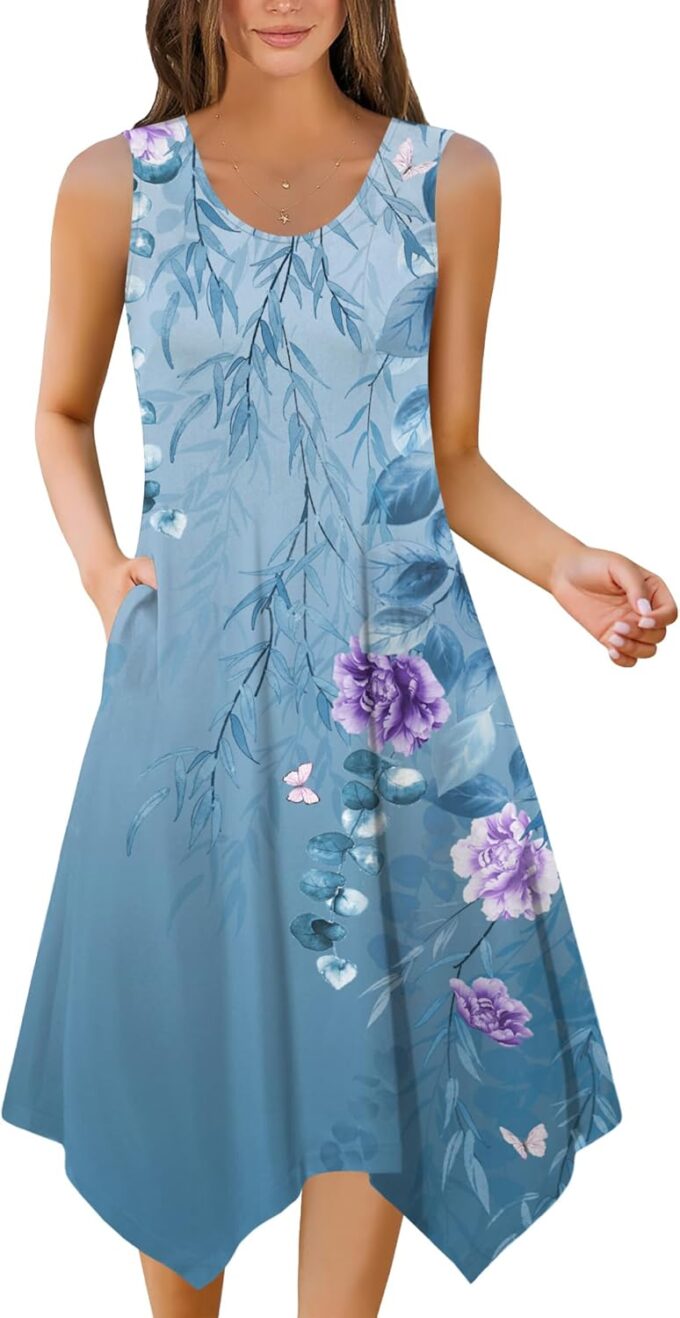 Zeagoo Womens Casual Dress for Summer Tank Dress Loose Flowy Beach Dress with Pockets Hankerchief Flare Midi Sundress 2025 – Bild 2