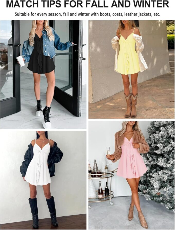 Women Sleeveless Sexy V Neck Summer Dress for Women Casual Flowy Beach Club Party Spaghetti Strap Mini Sundress – Bild 6