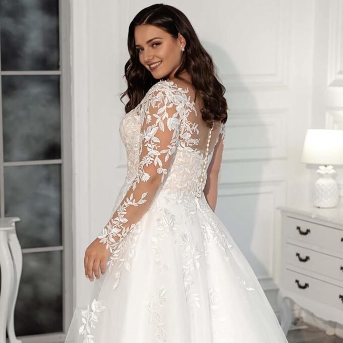 JAEDEN Spitze Brautkleid mit Ärmel Grosse Grössen Hochzeitskleider A-Linie Prinzessin Standesamt Brautkleider – Bild 4