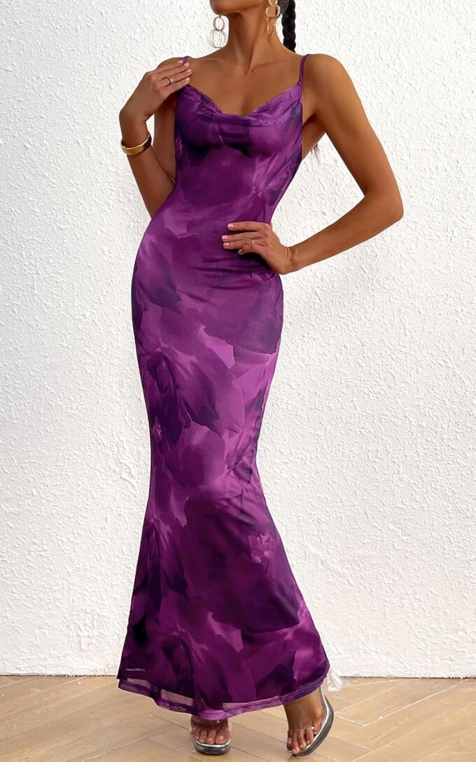 PRETTYGARDEN Women's 2025 Summer Floral Spaghetti Strap Maxi Dress Stretch Sexy Bodycon Dress Backless Slip Long Dresses – Bild 2