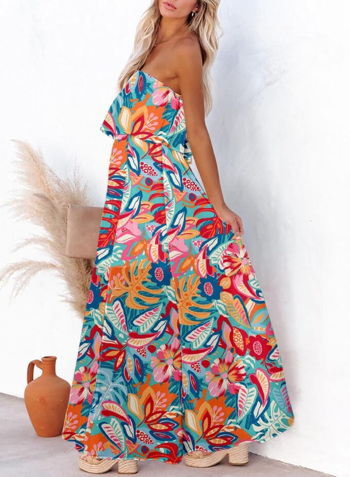 Dokotoo Womens Strapless Dresses Casual Summer High Waist Side Split Flowy Boho Maxi Dress – Bild 2