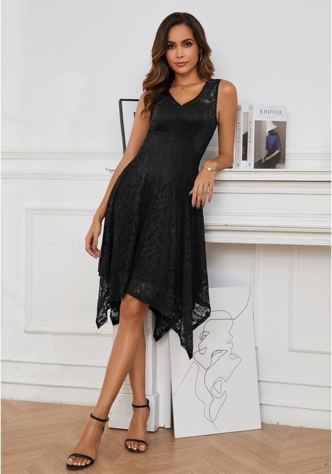 Meetjen Women's Cocktail Party Dresses 2025 Handkerchief Hem Lace Formal Wedding Guest Bridesmaid Fancy Prom Dress – Bild 2