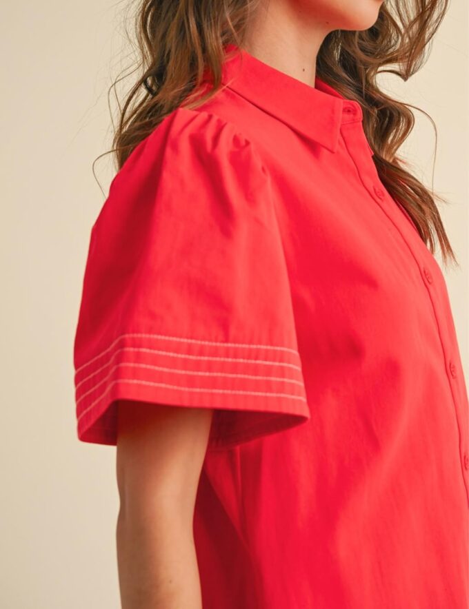 Womens Short Sleeve Button Down Mini Shirt Dress Lapel Collar Short Dresses with Pocket – Bild 5