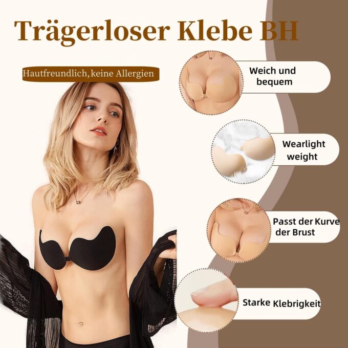 Klebe BH Push up Rückenfrei Trägerlos BH ohne träger Klebe-BHS große Brust Wiederverwendbare Unsichtbar Haut Freundlich Sticky Strapless Bra für kleine brüste Brautkleid Damen Rückenfreies Kleid – Bild 2