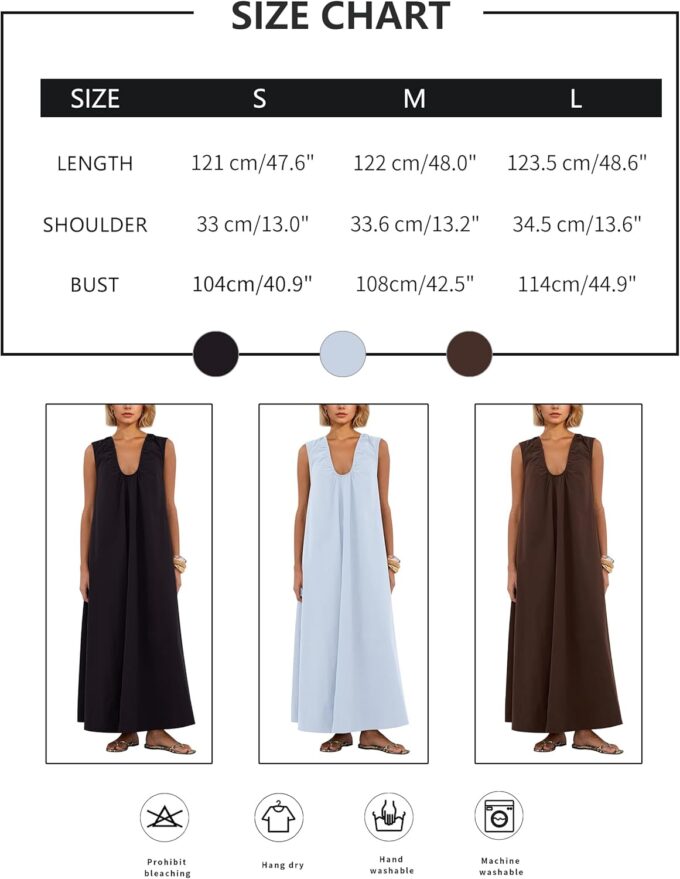 MISSACTIVER Women's Sleeveless Maxi Dress Scoop Neck Ruched Long Dress with Side Pockets Wide Shoulder Elegant Blouse Dresses Brown – Bild 5