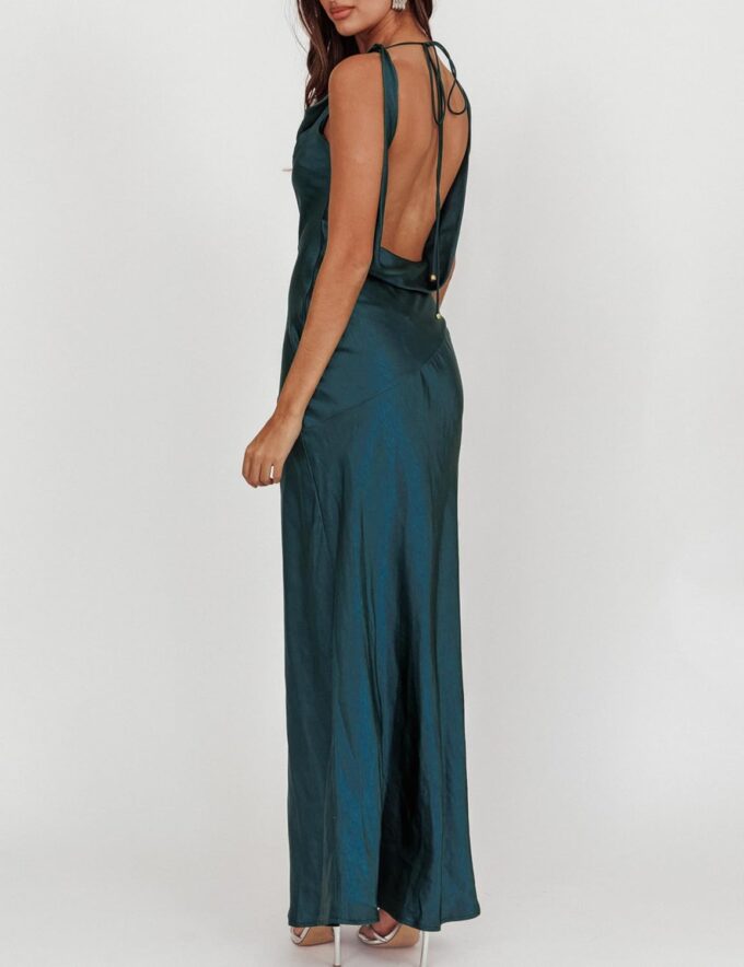 Satin Cowl Neck Sleeveless Backless Maxi Wedding Guest Dress Silk Open Back Tie Back Prom Formal Dresses for Women 2025 – Bild 2