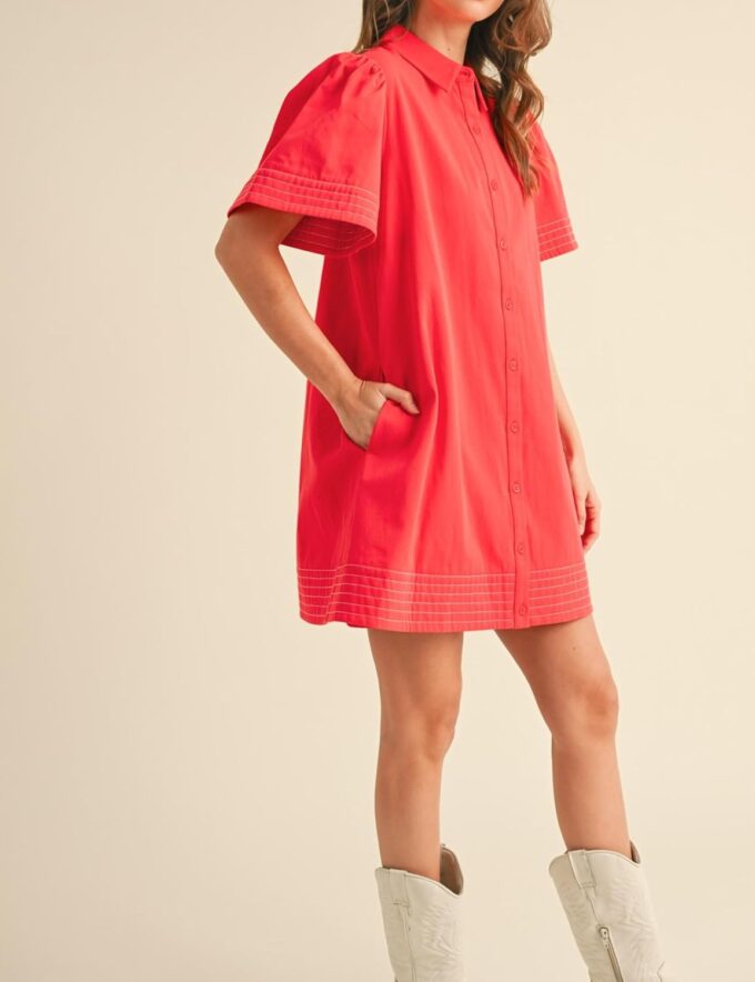 Womens Short Sleeve Button Down Mini Shirt Dress Lapel Collar Short Dresses with Pocket – Bild 4