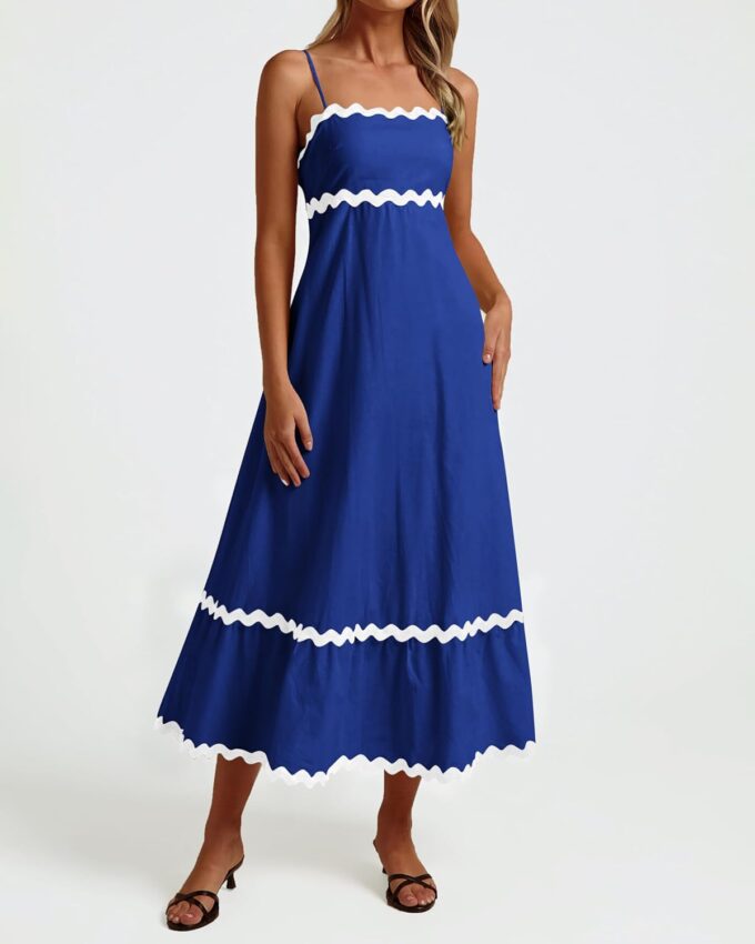 dowerme Women Summer Dresses 2025 Spaghetti Straps Sleeveless Smocked Rickrack Trim Boho Flowy Loose A-Line Midi Dress – Bild 7