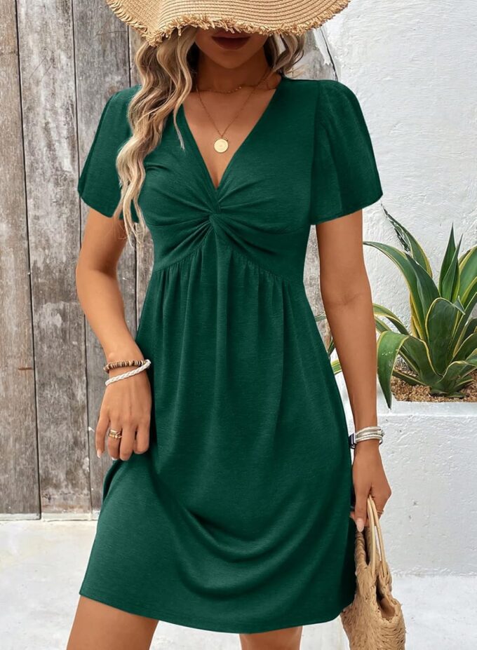 Acelitt Womens Casual Summer Twist Front V Neck Short Sleeve Mini Dress, S-XXL – Bild 2