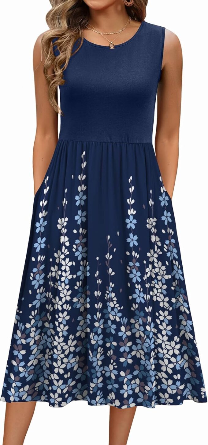 Zeagoo Women's Summer Tank Midi Dress with Pockets Floral Sleeveless A-Line Casual Loose T-Shirt Dresses Beach Sundress 2025