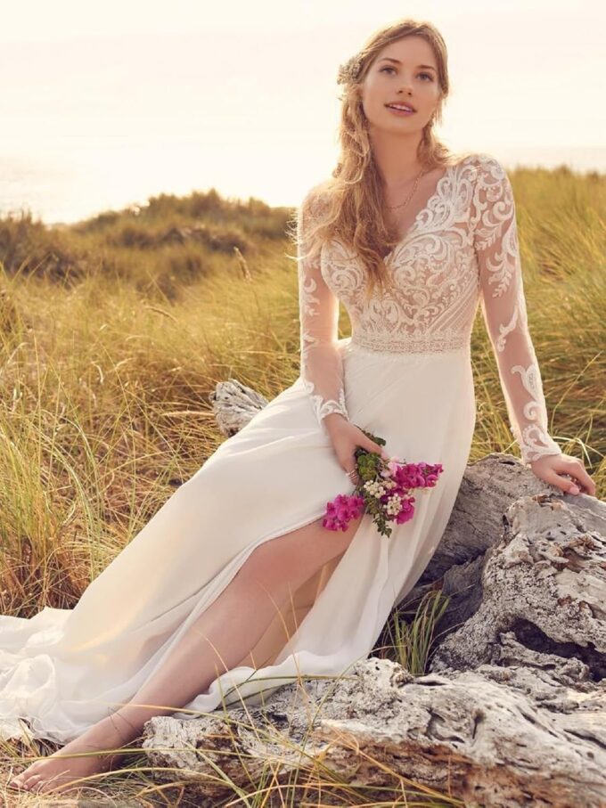 JAEDEN Boho Brautkleider Hochzeitskleider Damen Spitze Standesamtkleider Langarm Brautkleid – Bild 4
