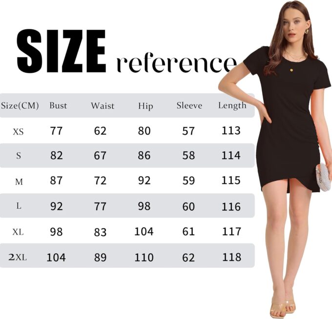 CyperSoul Etuikleid mit Rundhalsausschnitt, kurzärmelig, Stretch, Wickelkleid, Hüftkleid, Taillenfalten unter dem Schlitz, modisches Kleid – Bild 5