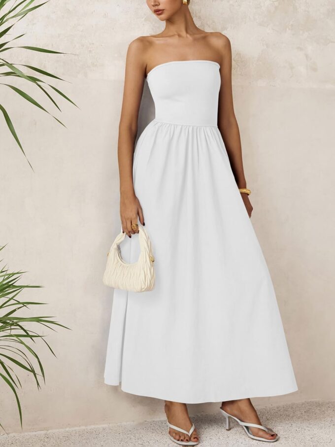 PRETTYGARDEN Women 2025 Summer Elegant Strapless Maxi Dress Tube Top Dress A Line Flowy Long Wedding Party Cocktail Dresses – Bild 5