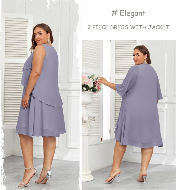 Hanna Nikole Womens Plus Size Dress with Jacket 2 Piece Wedding Guest Dresses Flowy Mother of The Bride Dress – Bild 2