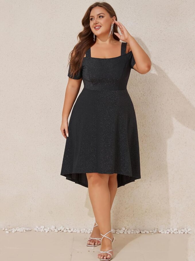 ZNU Women’s Plus Size Cocktail Dresses - 2025 Summer Elegant Glitter Cold Shoulder Evening Party Dress A-Line Midi Dress – Bild 5