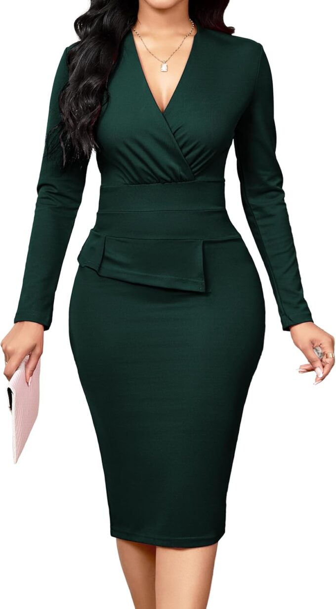 Oxgmoky Damen-Jumpsuits, elegant, Business, V-Ausschnitt, Reißverschluss, lange Ärmel, sexy Riemen, gerade, lange Hose, Strampler mit Taschen