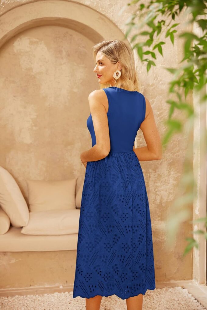GRACE KARIN Women's Summer Sleeveless Tank Dress A Line Midi Dress Eyelet Crewneck Casual Holiday Dress with Pockets – Bild 3