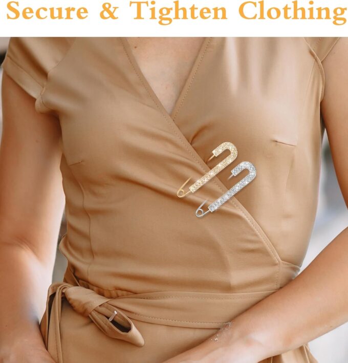 4 Stück Schleppennadel Brautkleid, Broschen für Kleidung mit Strasssteinen und Sicherheitsnadeln Elegant für Hochzeiten Partys oder Alltag in Gold Und Silber – Bild 3