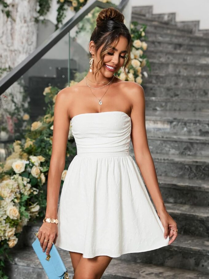 Summer Strapless Mini Dress Sleeveless Smocked Flowy A Line Beach Tube Top Dresses for Women 2025 – Bild 3