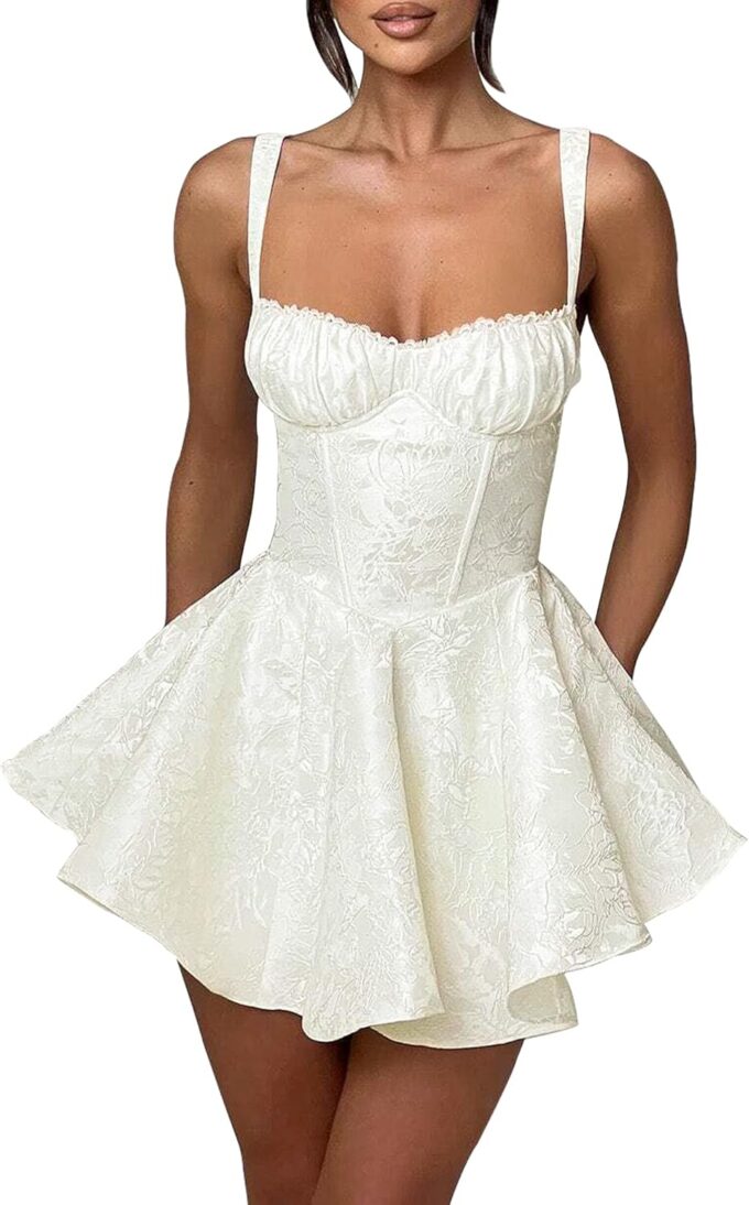 LuFeng Womens Sweetheart Neckline Satin A-line Spaghetti Straps Jacquard Mini Dress Bow Sleeveless Cocktail Prom Dress