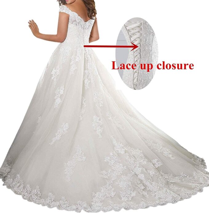 Damen Brautkleider Hochzeitskleider Große Größen V-Ausschnitt Spitze Ballkleid Brautkleid A-Linie – Bild 2