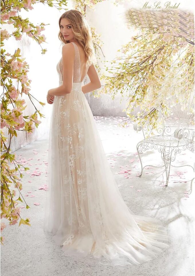 CUTTE Rückenfreies Ärmelloses Spitzenhochzeitskleid Chiffon-Brautjungfernparty Cocktailkleid Strand Maxikleid Lose Vintage A-Linie Brautkleider Sommerkleid,White,M – Bild 2