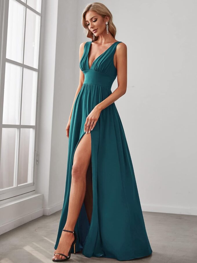 Ever-Pretty Damen Brautkleider Bodenlangen Hohe Dehnung Asymmetrisch Dekolletiert V-Ausschnitt A-Linie EE0168B – Bild 4