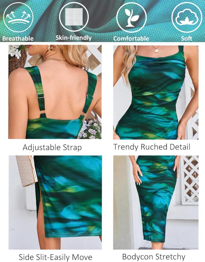 GRACE KARIN Mesh Dress for Women Tie Dye Bodycon Midi Stetchy Wedding Square Neck Party Cocktail – Bild 3