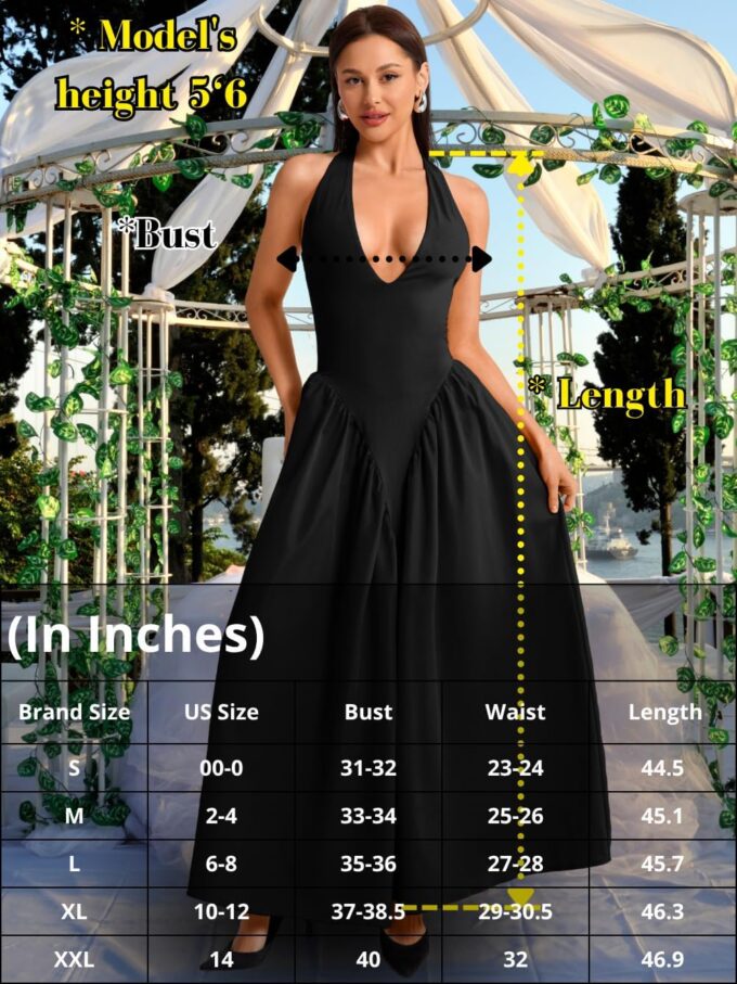 Deep V Neck Dress, Halter Maxi Dresses, Vacation Date Night, Sexy for Women Corset Flowy Wedding Guest Drop Waist – Bild 6