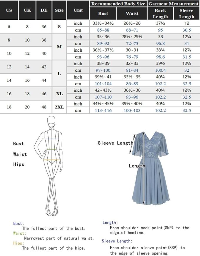 GRACE KARIN Damen Elegant Cocktailkleid V-Ausschnitt Spitzenkleid Chiffon Knielang A-Line Abendkleid Party – Bild 5