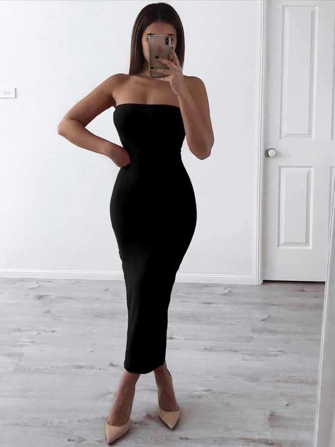 BORIFLORS Women's Basic Sleeveless Tube Top Sexy Strapless Bodycon Midi Club Dress – Bild 3