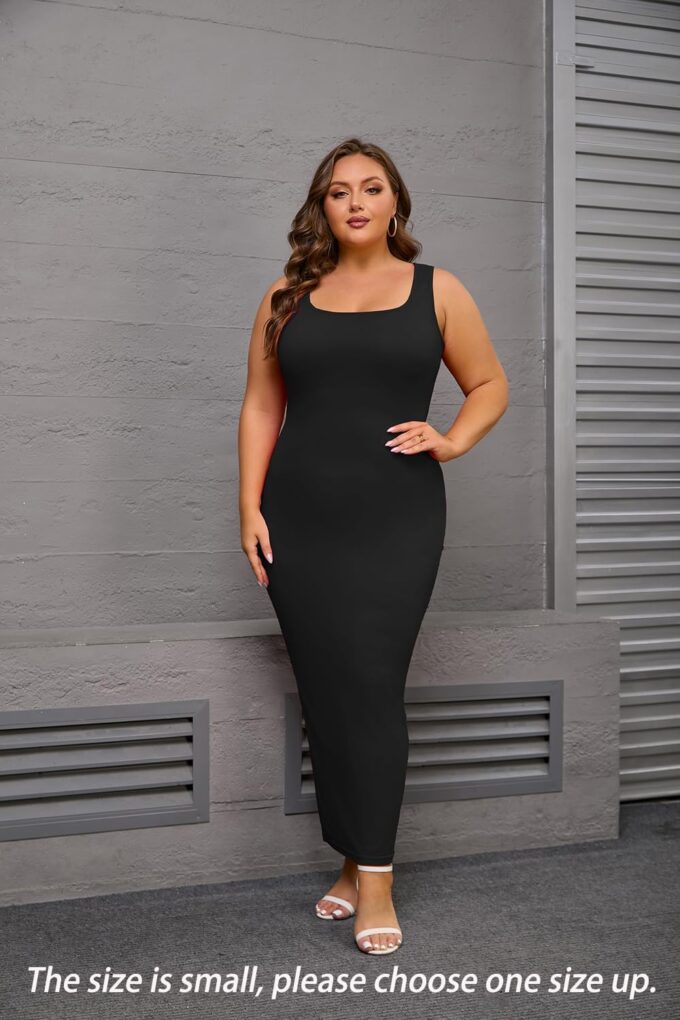 YeGine Women Plus Size Sleeveless Bodycon Maxi Dresses Sexy Slim Tank Dresses – Bild 2