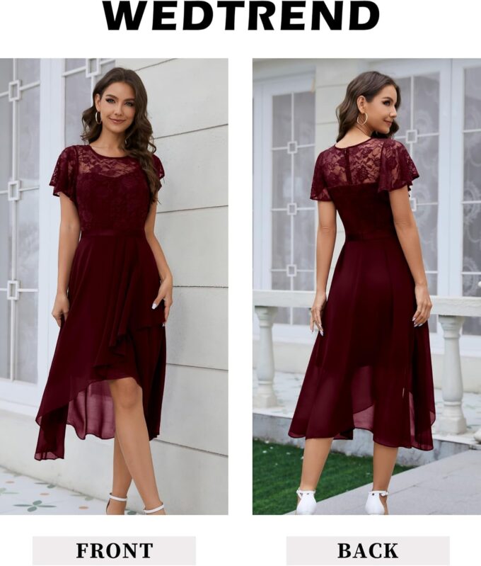 Wedtrend Abendkleid Damen Elegant Cocktailkleid High Low Ballkleider mit Spitzen A Linie für Hochzeit Kurz Kleid Festlich Damen A Linie Vokuhila Kleid – Bild 2