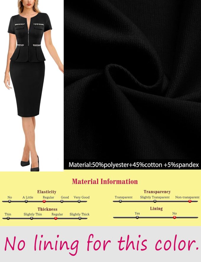 VFSHOW Damen-Kleid mit Schößchen, Rundhalsausschnitt, Fronttaschen mit Reißverschluss, figurbetontes Kleid – Bild 7